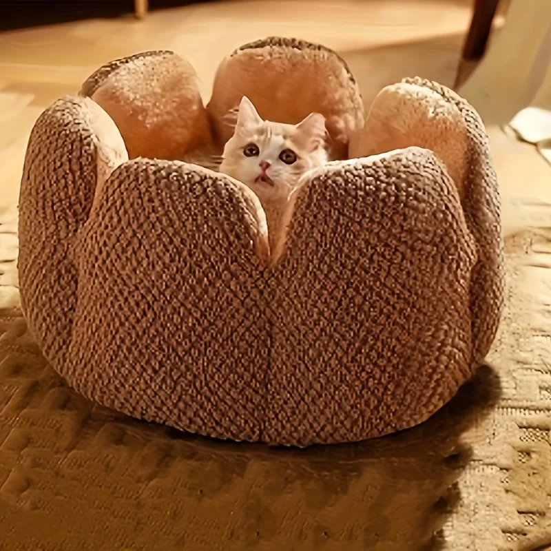 Petal Shaped Pet Bed, Plush Round Dog &Amp; Cat Cushion Mat With Knitted Texture, Ultra Soft Warm Nest For Kittens Puppies In Winter Petal Shaped Pet Bed, Plush Round Dog &Amp; Cat Cushion Mat With Knitted Texture, Ultra Soft Warm Nest For Kittens Puppies In Winter - Image 6