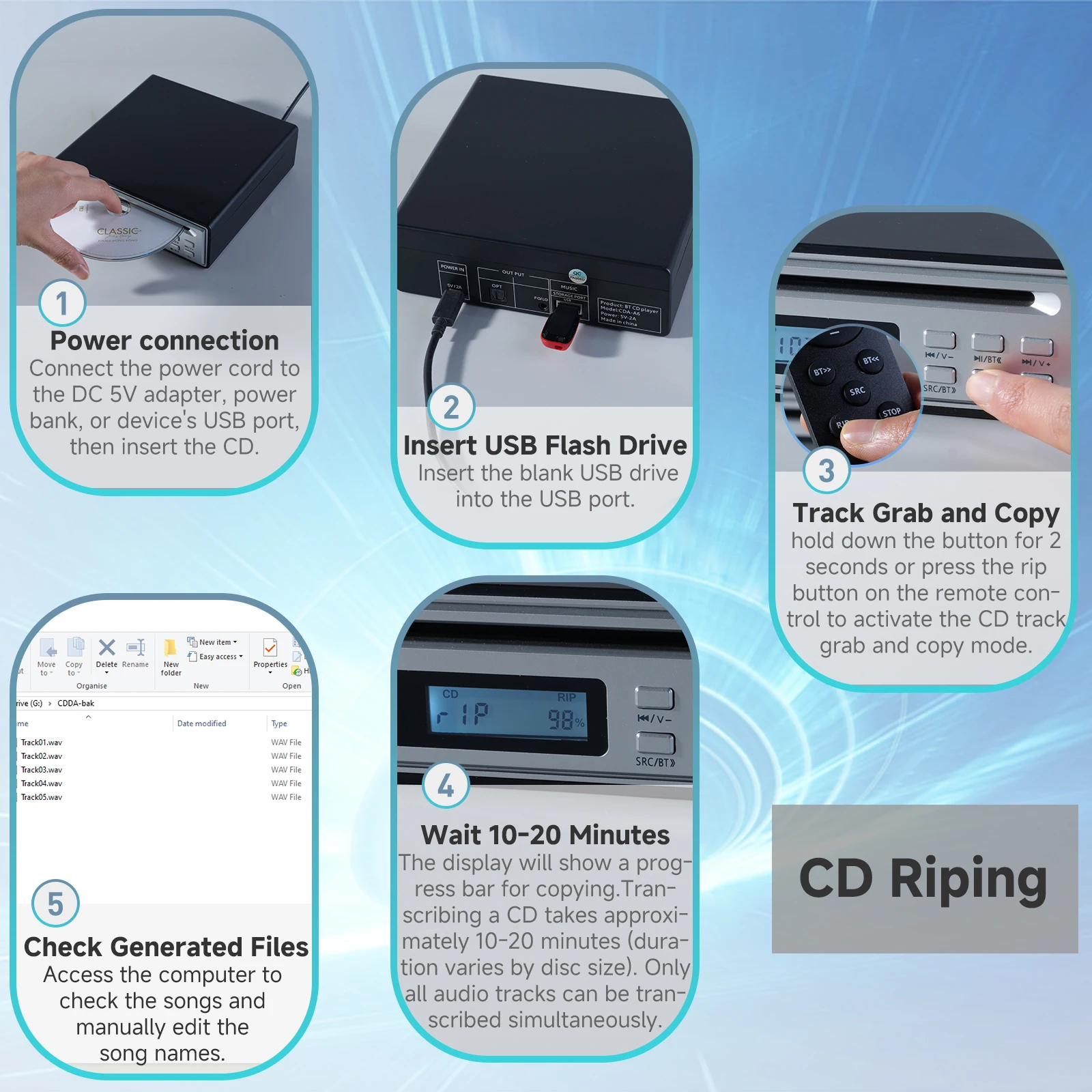Tragbarer Bluetooth-Cd-Player Mit Cd-Ripper, Hifi-Audio Und Bluetooth-Ein-/Ausgang – Desktop-Musikplayer Für Zuhause &Amp; Büro Tragbarer Bluetooth-Cd-Player Mit Cd-Ripper, Hifi-Audio Und Bluetooth-Ein-/Ausgang – Desktop-Musikplayer Für Zuhause &Amp; Büro - Image 2