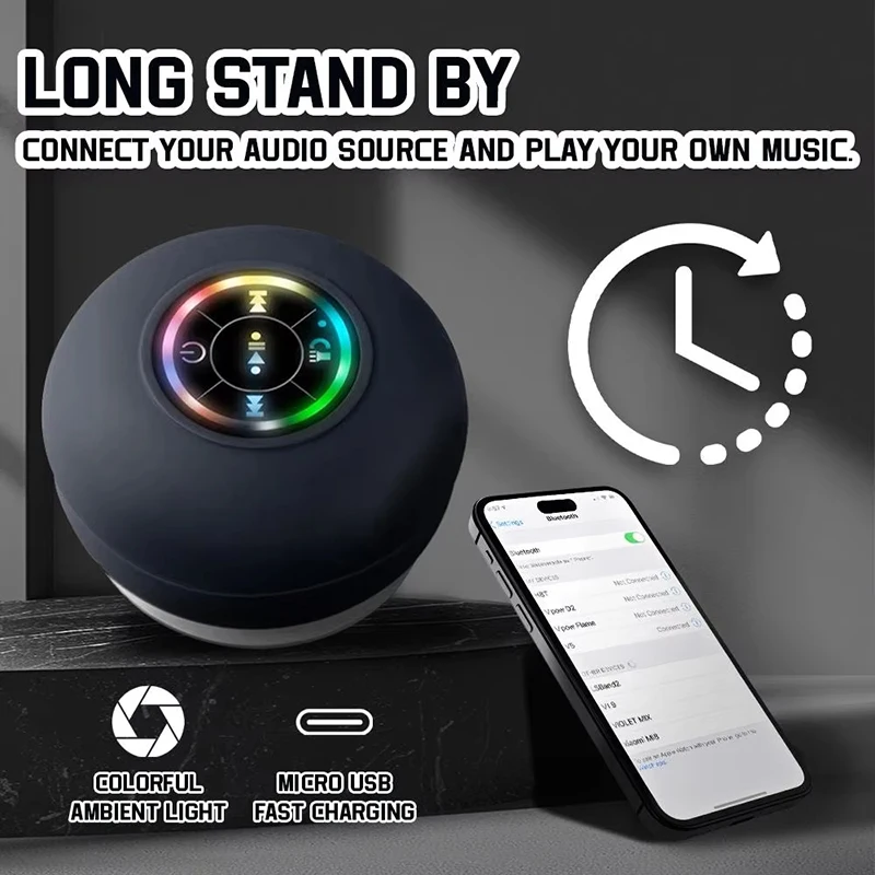 Tragbarer Mini-Bluetooth-Lautsprecher Mit Led-Licht, Mikrofon &Amp; Saugnapf – Ipx4-Wasserfest Für Badezimmer, Reisen &Amp; Outdoor Tragbarer Mini-Bluetooth-Lautsprecher Mit Led-Licht, Mikrofon &Amp; Saugnapf – Ipx4-Wasserfest Für Badezimmer, Reisen &Amp; Outdoor - Image 2