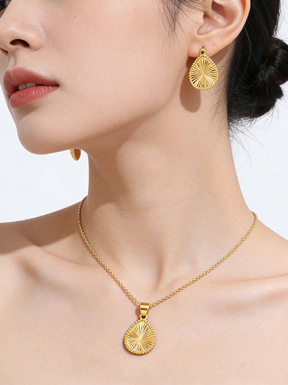 Vintage-Halsketten Für Damen, Goldfarben, Edelstahl-Anhänger, Ovale Halskette, Ohrringe, Ästhetischer Hochzeitsschmuck, Sommer-Schmuck, Geschenk Für Beste Freundinnen Vintage-Halsketten Für Damen, Goldfarben, Edelstahl-Anhänger, Ovale Halskette, Ohrringe, Ästhetischer Hochzeitsschmuck, Sommer-Schmuck, Geschenk Für Beste Freundinnen - Image 4