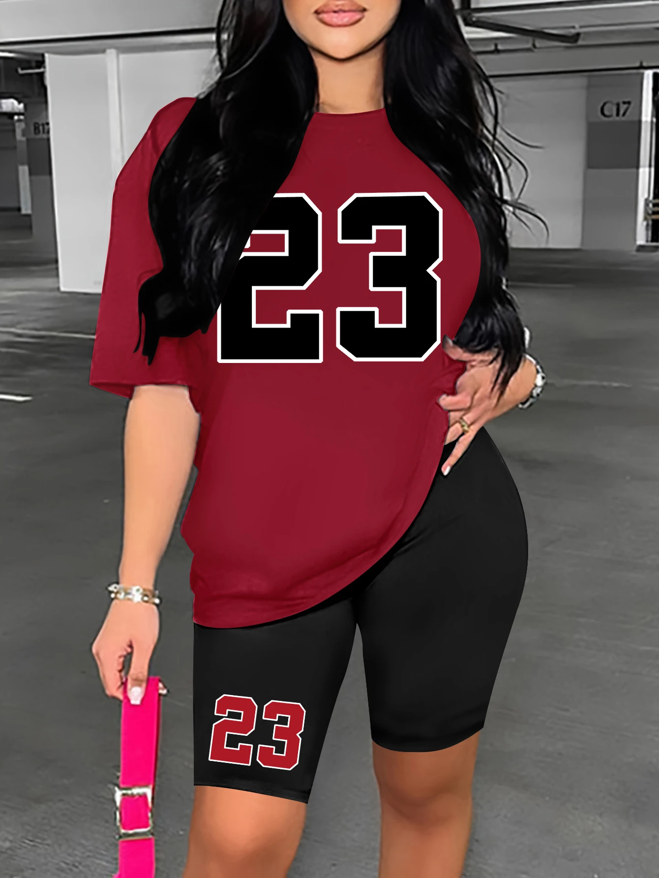 Damen Sommer-Set Nummer 23 Bedrucktes Casual Shorts-Set Sport Damen-Shirt Shorts 2-Teiliges Streetwear-Set Damen Sommerkleidung Damen Sommer-Set Nummer 23 Bedrucktes Casual Shorts-Set Sport Damen-Shirt Shorts 2-Teiliges Streetwear-Set Damen Sommerkleidung