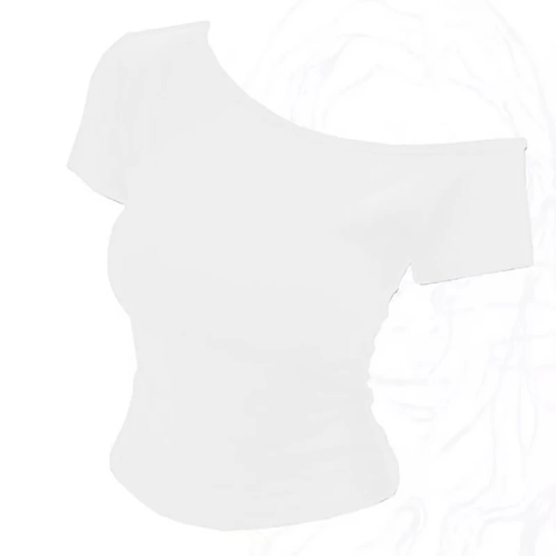 Sommerliches Off-Shoulder-Top Für Damen, Schmal Geschnitten, Kurzärmeliges T-Shirt, One-Shoulder-Oberteil, Sexy Basic-T-Shirt, Koreanischer Chic Sommerliches Off-Shoulder-Top Für Damen, Schmal Geschnitten, Kurzärmeliges T-Shirt, One-Shoulder-Oberteil, Sexy Basic-T-Shirt, Koreanischer Chic - Image 9