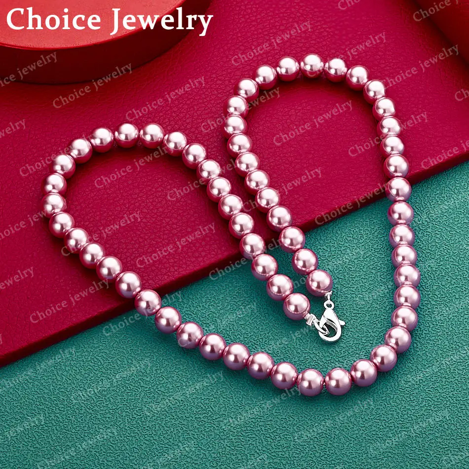 925 Sterling Silber Lila / Rosa / Weiß 7-8Mm 40-50Cm Künstliche Perlenkette Für Damen Perlenkette Modeschmuck 925 Sterling Silber Lila / Rosa / Weiß 7-8Mm 40-50Cm Künstliche Perlenkette Für Damen Perlenkette Modeschmuck - Image 3