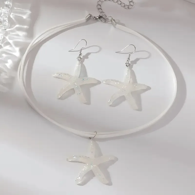 Mode Große Seestern Anhänger Halskette Schmuck-Set Für Frauen Mädchen Boho Sommer Strand Weiß Seil Kette Halsband Partei Schmuck Geschenk Mode Große Seestern Anhänger Halskette Schmuck-Set Für Frauen Mädchen Boho Sommer Strand Weiß Seil Kette Halsband Partei Schmuck Geschenk - Image 6