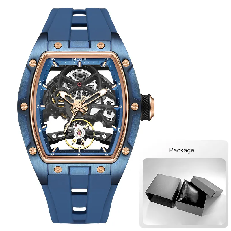 Megir Männer Armbanduhr Mode Schwarz Wasserdichte Automatische Mechanische Uhr Mit Leuchtenden Zeigern Silikon Armband Tonneau Zifferblatt Megir Männer Armbanduhr Mode Schwarz Wasserdichte Automatische Mechanische Uhr Mit Leuchtenden Zeigern Silikon Armband Tonneau Zifferblatt - Image 10
