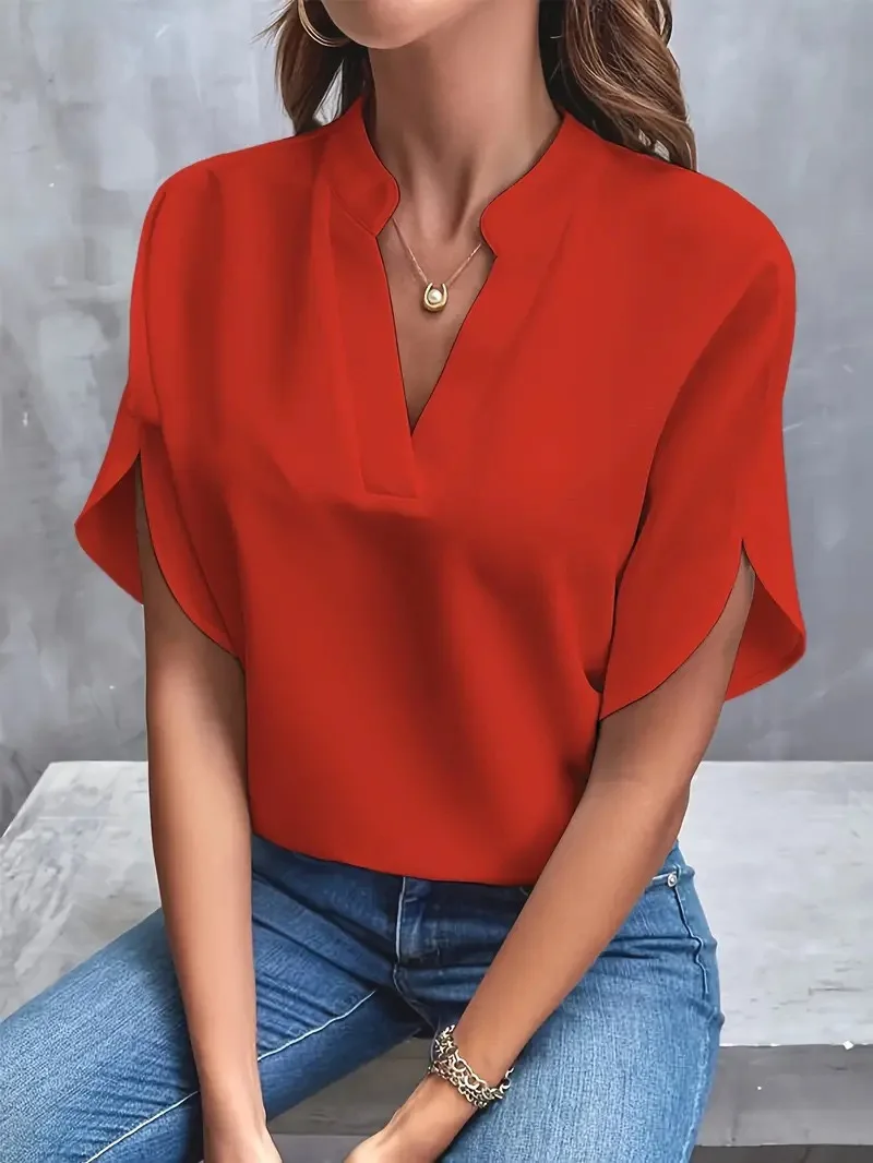 Veitche Sommer Frauen Casual Solide Bluse Frauen Mode V-Ausschnitt Halbe Hülse Shirts Büro Elegante Pullover Lose Blusas Tops Veitche Sommer Frauen Casual Solide Bluse Frauen Mode V-Ausschnitt Halbe Hülse Shirts Büro Elegante Pullover Lose Blusas Tops - Image 3