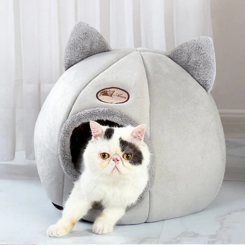 Winter Warmes Und Kältebeständiges Katzenbett, Gemütliches Katzenhöhlenbett, Katzenzelt Mit Abnehmbarem Kissen, Katzenkopfform, Niedliches Haustierzubehör Winter Warmes Und Kältebeständiges Katzenbett, Gemütliches Katzenhöhlenbett, Katzenzelt Mit Abnehmbarem Kissen, Katzenkopfform, Niedliches Haustierzubehör - Image 5