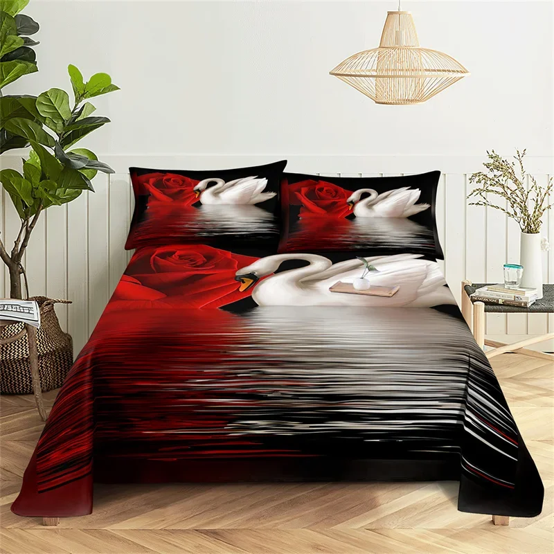 Bedding Flat Sheet Bed Sheet Set Flower Queen Sheet Set White Swan Girl, Lady'S Room Bedding Set Bed Sheets And Pillowcases Bedding Flat Sheet Bed Sheet Set Flower Queen Sheet Set White Swan Girl, Lady'S Room Bedding Set Bed Sheets And Pillowcases - Image 3