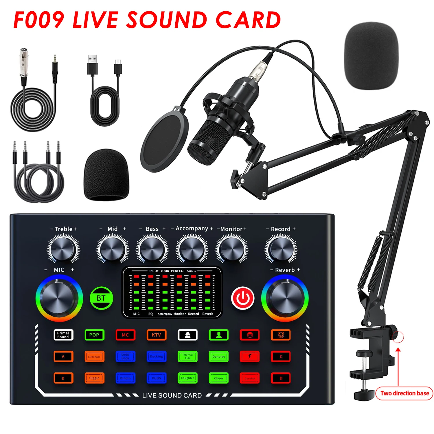 F009 Live-Soundkarte Mit Bm-800 Mikrofon – Podcast-Ausrüstung Für Audioaufnahmen, Youtube, Live-Streaming &Amp; Broadcast Live Soundkarte
