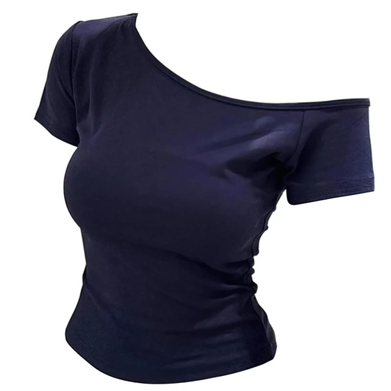 Sommerliches Off-Shoulder-Top Für Damen, Schmal Geschnitten, Kurzärmeliges T-Shirt, One-Shoulder-Oberteil, Sexy Basic-T-Shirt, Koreanischer Chic Sommerliches Off-Shoulder-Top Für Damen, Schmal Geschnitten, Kurzärmeliges T-Shirt, One-Shoulder-Oberteil, Sexy Basic-T-Shirt, Koreanischer Chic - Image 7