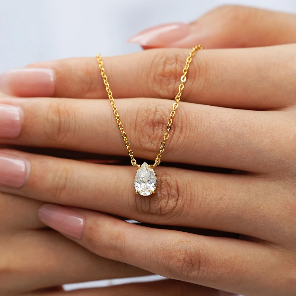 Luxuriöse Damen-Halskette Aus 100 % Echtem 18-Karätigem Gold, Einfache Wassertropfen, Birnenförmig, 1 Karat Diamant-Anhänger, Moissanit-Schlüsselbeinkette Luxuriöse Damen-Halskette Aus 100 % Echtem 18-Karätigem Gold, Einfache Wassertropfen, Birnenförmig, 1 Karat Diamant-Anhänger, Moissanit-Schlüsselbeinkette - Image 5