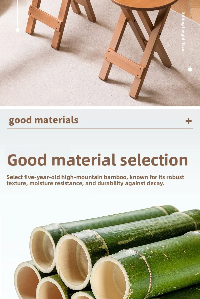 Retro Style Bamboo Folding Stool, Household Foldable Round Stool, Foldable High Stool, Bar Stool, Restaurant Dining Stool Retro Style Bamboo Folding Stool, Household Foldable Round Stool, Foldable High Stool, Bar Stool, Restaurant Dining Stool - Image 17