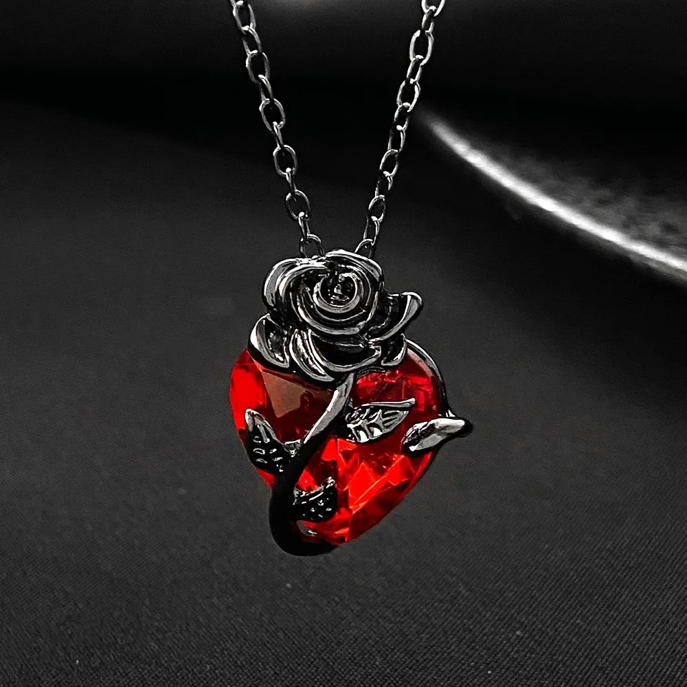 Gothic Rose Red Love Necklace Women'S Y2K Grunge Jewelry Dainty Silver Color Tonebloody Human Heart Pendant Personalized Gifts Gothic Rose Red Love Necklace Women'S Y2K Grunge Jewelry Dainty Silver Color Tonebloody Human Heart Pendant Personalized Gifts - Image 7