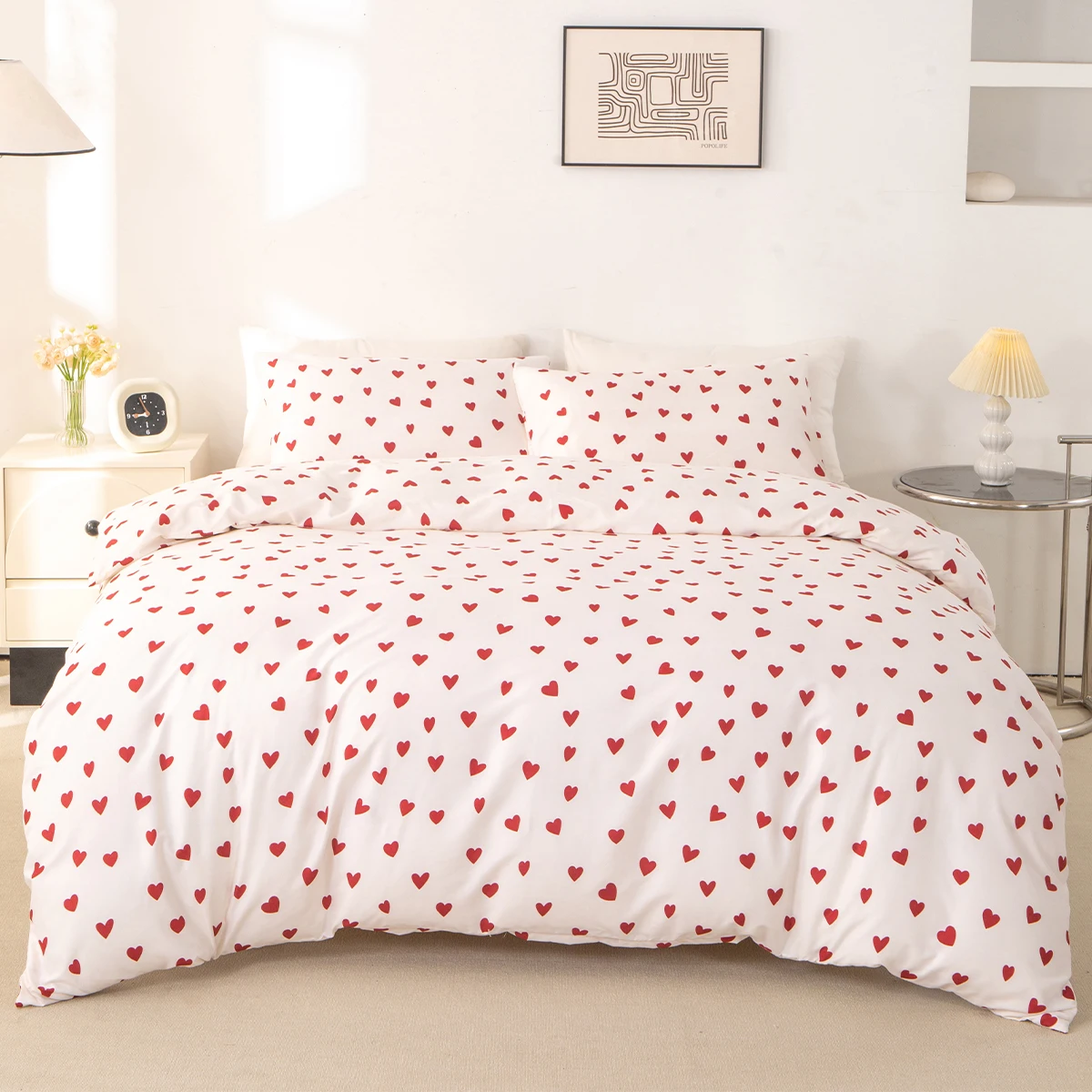 3Pcs/Set Small Red Heart Printed Duvet Cover Set(1 Duvet Cover &Amp; 2 Pillowcase)Soft And Skin-Friendly Duvet Cover Bedding Set For 3Pcs/Set Small Red Heart Printed Duvet Cover Set(1 Duvet Cover &Amp; 2 Pillowcase)Soft And Skin-Friendly Duvet Cover Bedding Set For - Image 7