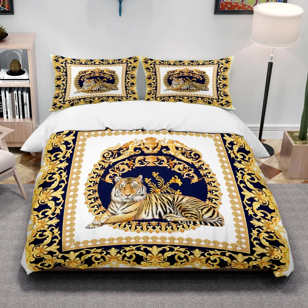 Luxus Golden Modern Style Digitaldruck Baumwollstoff Bettwäsche Set Bettbezug Leinen Spannbetttuch Kissenbezüge Heimtextilien Luxus Golden Modern Style Digitaldruck Baumwollstoff Bettwäsche Set Bettbezug Leinen Spannbetttuch Kissenbezüge Heimtextilien - Image 4
