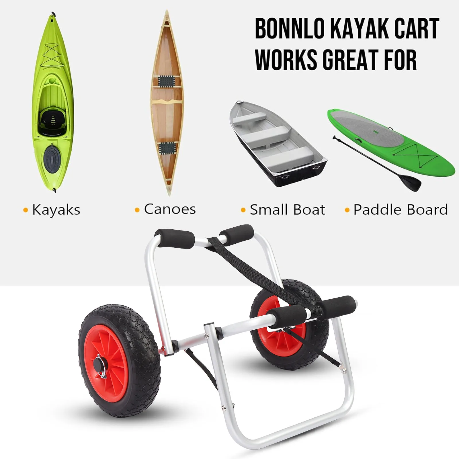 Kajakwagen Mit 10 Zoll Vollgummi-Reifen, Faltbarer Universal-Bootsdolly, Kanu-Transportwagen Für Kajaks Und Schlauchboote Kajakwagen Mit 10 Zoll Vollgummi-Reifen, Faltbarer Universal-Bootsdolly, Kanu-Transportwagen Für Kajaks Und Schlauchboote - Image 5