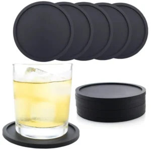 4 Stück langlebige 10 cm Tassenmatte, schwarz, runde Form, Silikon-Untersetzer, hitzebeständig, rutschfeste Oberfläche, runde Kaffeetassen-Matte, Tischplatte