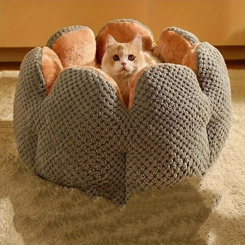 Petal Shaped Pet Bed, Plush Round Dog &Amp; Cat Cushion Mat With Knitted Texture, Ultra Soft Warm Nest For Kittens Puppies In Winter Petal Shaped Pet Bed, Plush Round Dog &Amp; Cat Cushion Mat With Knitted Texture, Ultra Soft Warm Nest For Kittens Puppies In Winter - Image 7