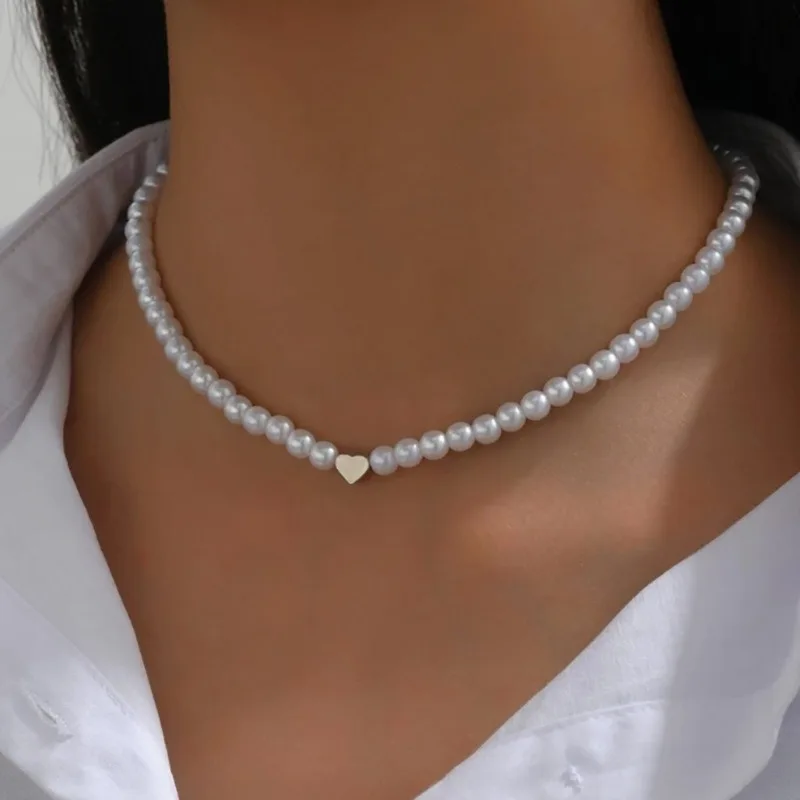 Modische Herzförmige Kunstperlen-Choker-Halskette Für Frauen Einfache Elegante Perlenkette Koreanischer Stil Party Hochzeit Schmuck Geschenke Modische Herzförmige Kunstperlen-Choker-Halskette Für Frauen Einfache Elegante Perlenkette Koreanischer Stil Party Hochzeit Schmuck Geschenke - Image 13