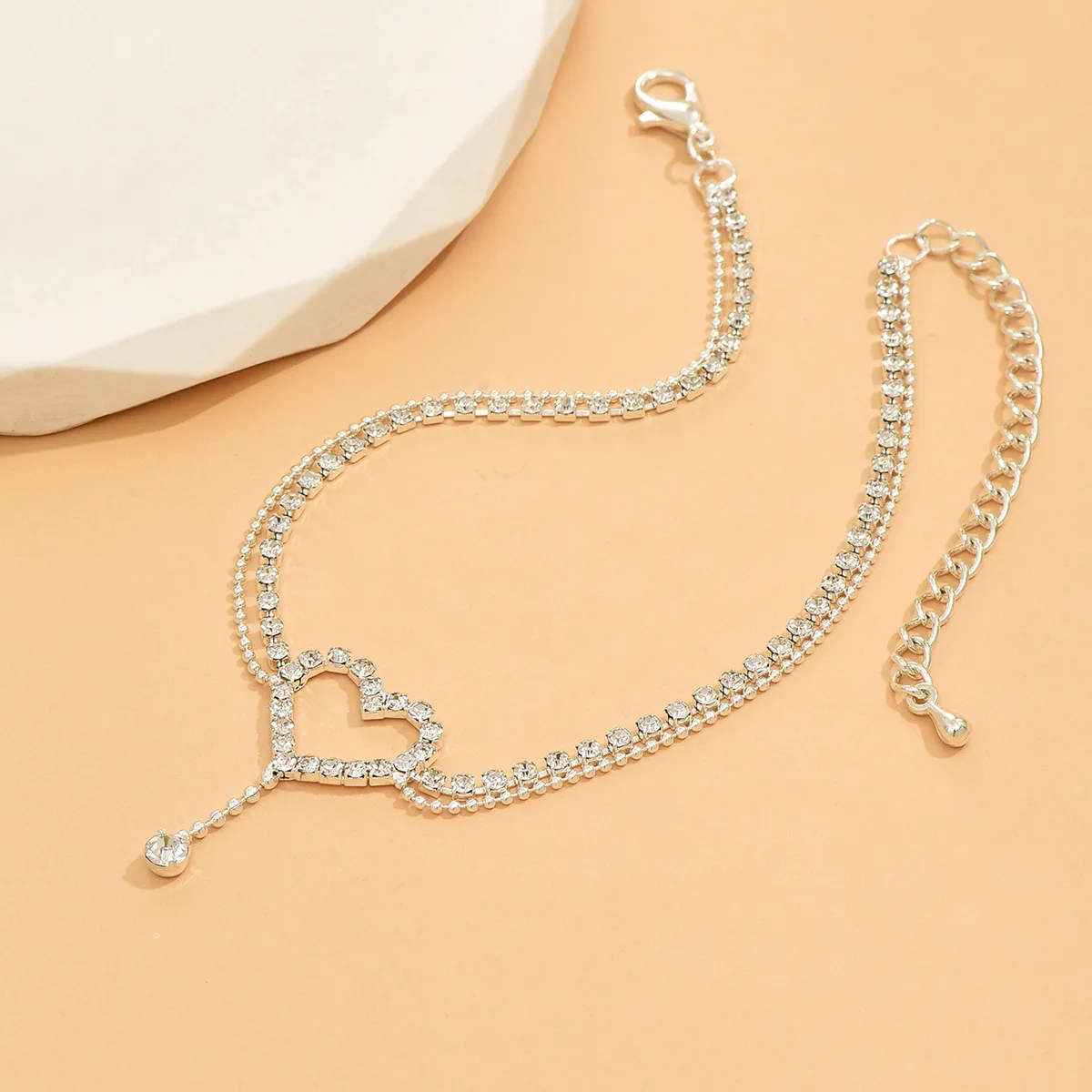 Glänzende Bling Herz Tropfen Quaste Charme Doppel Schicht Fußkettchen Frauen Strand Fuß Kette Urlaub Schmuck Sommer Glänzende Bling Herz Tropfen Quaste Charme Doppel Schicht Fußkettchen Frauen Strand Fuß Kette Urlaub Schmuck Sommer - Image 5