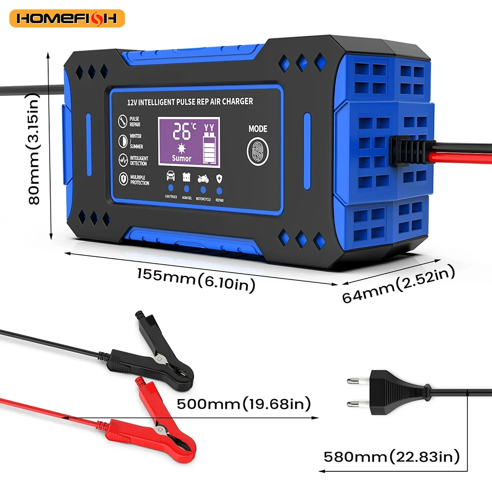 Autobatterie Ladegerät Mit Lcd-Display – Intelligentes Ladegerät Für Auto, Motorrad Und Blei-Säure-Batterien Autobatterie Ladegerät Mit Lcd-Display – Intelligentes Ladegerät Für Auto, Motorrad Und Blei-Säure-Batterien - Image 2