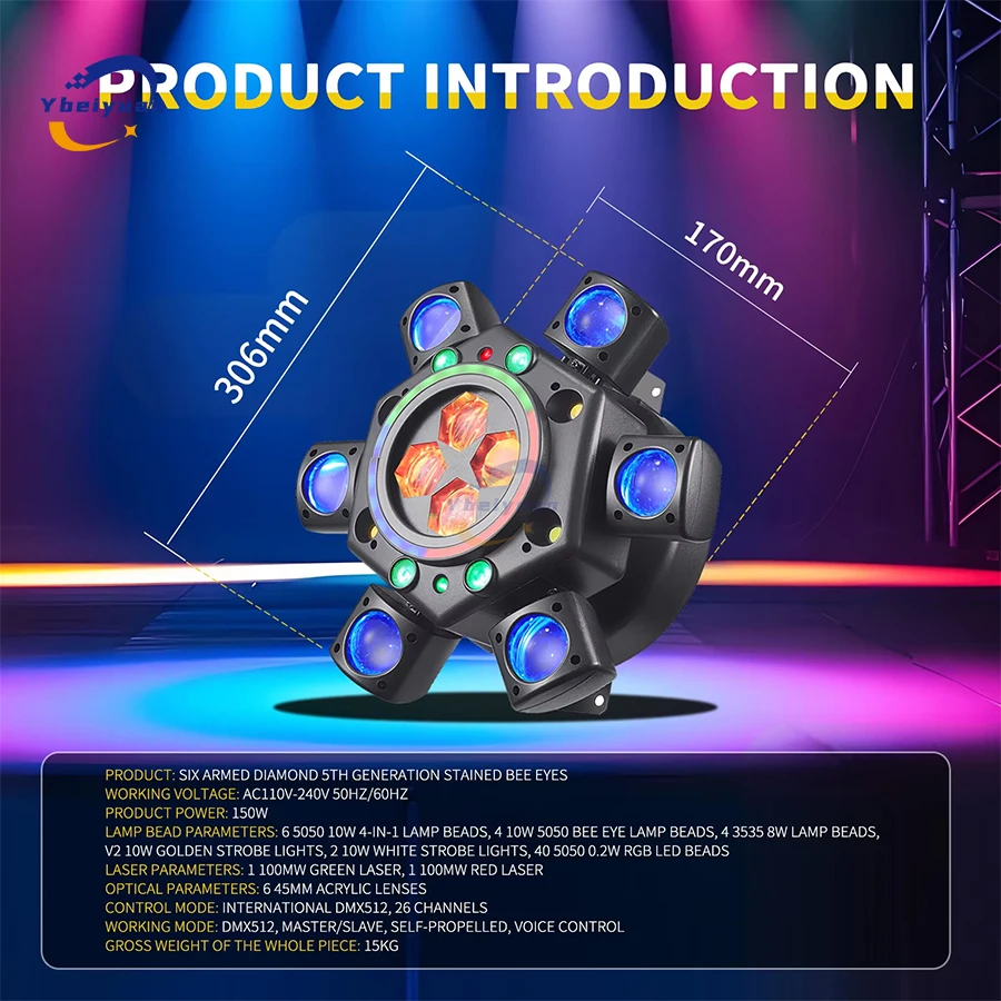 150 W Rgbw 4-In-1 Moving Head Effektlicht Mit 6 Armen – Dmx512 Fernbedienung Für Dj, Disco, Bar, Party Und Bühne 150 W Rgbw 4-In-1 Moving Head Effektlicht Mit 6 Armen – Dmx512 Fernbedienung Für Dj, Disco, Bar, Party Und Bühne - Image 6