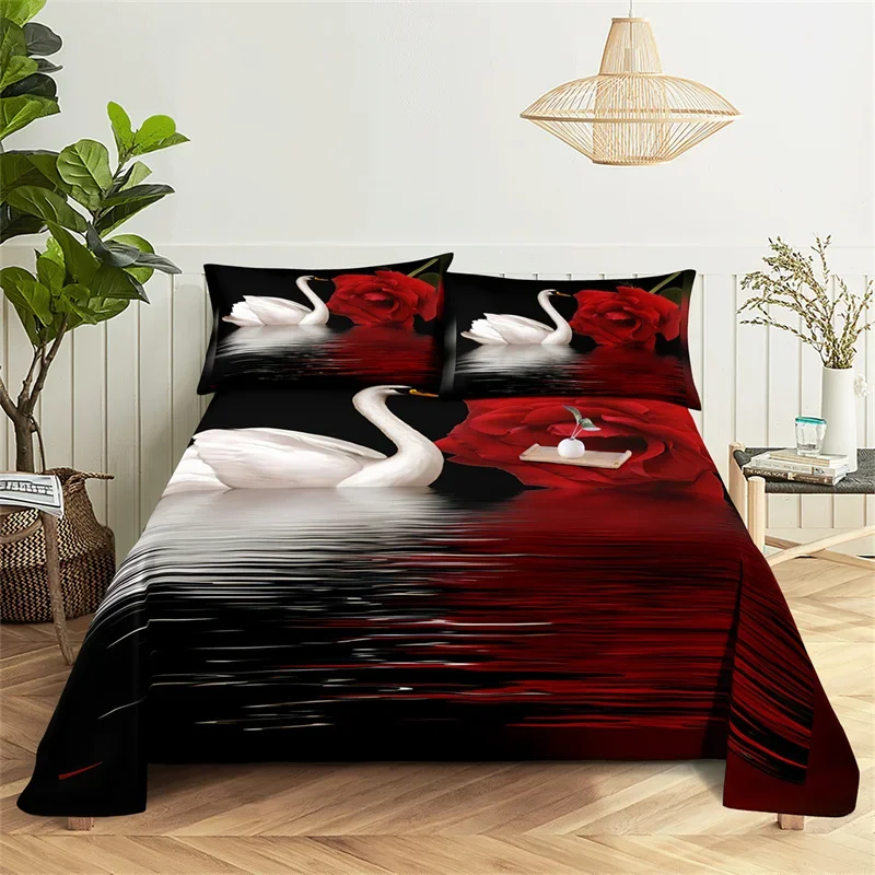 Bedding Flat Sheet Bed Sheet Set Flower Queen Sheet Set White Swan Girl, Lady'S Room Bedding Set Bed Sheets And Pillowcases Bedding Flat Sheet Bed Sheet Set Flower Queen Sheet Set White Swan Girl, Lady'S Room Bedding Set Bed Sheets And Pillowcases