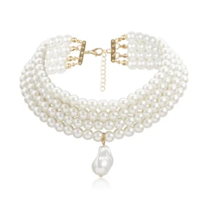 Klassische geschichtete Strang Runde Perlen Perlen Kragen Halsband Halskette für Frauen unregelmäßige barocke Perle Anhänger Hochzeit Halskette Geschenk