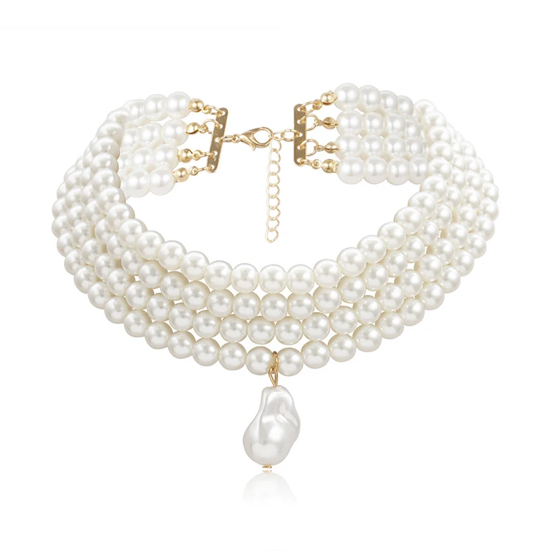 Klassische Geschichtete Strang Runde Perlen Perlen Kragen Halsband Halskette Für Frauen Unregelmäßige Barocke Perle Anhänger Hochzeit Halskette Geschenk Klassische Geschichtete Strang Runde Perlen Perlen Kragen Halsband Halskette Für Frauen Unregelmäßige Barocke Perle Anhänger Hochzeit Halskette Geschenk