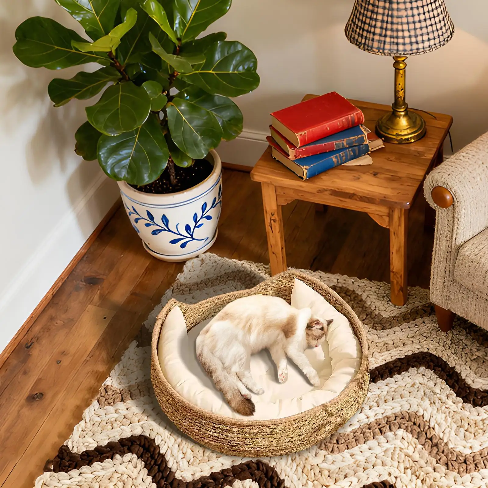 Cat Basket Cotton Rope Round Bed For Cat Sleep With Pillow All Season Indoor Weaving Pet Resting Scratching Sleeping Furniture Cat Basket Cotton Rope Round Bed For Cat Sleep With Pillow All Season Indoor Weaving Pet Resting Scratching Sleeping Furniture - Image 5