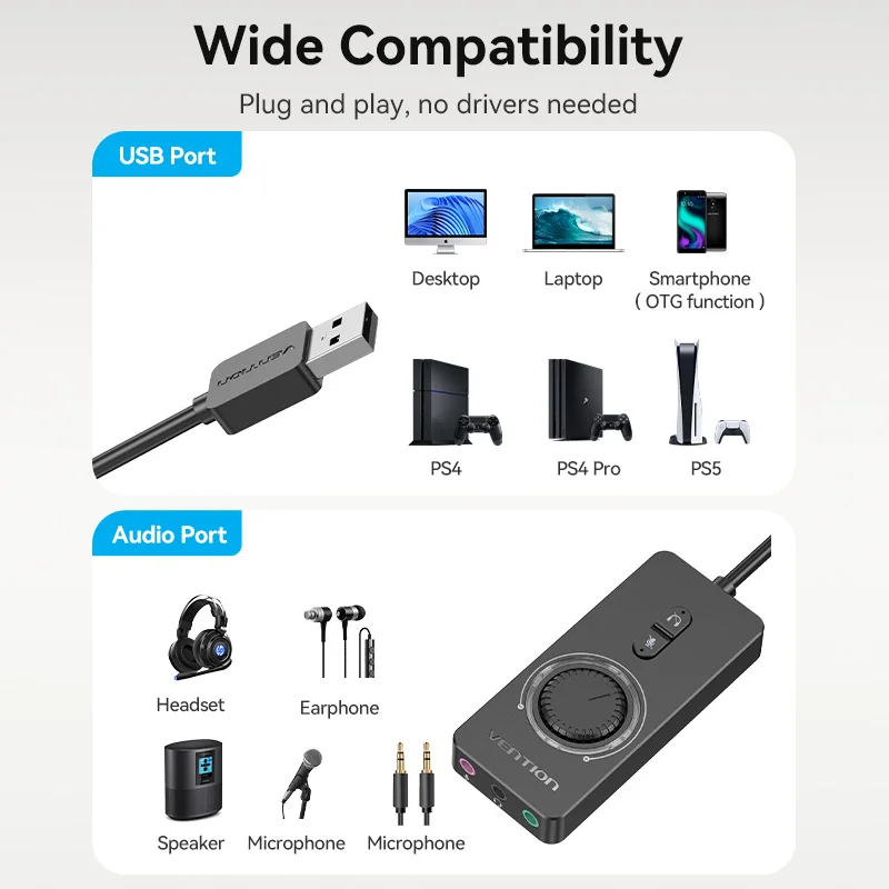 Vention Usb-Audioadapter Auf 3,5 Mm – Externe Soundkarte Für Kopfhörer Und Mikrofon An Macbook, Laptop, Pc &Amp; Ps4 Vention Usb-Audioadapter Auf 3,5 Mm – Externe Soundkarte Für Kopfhörer Und Mikrofon An Macbook, Laptop, Pc &Amp; Ps4 - Image 5
