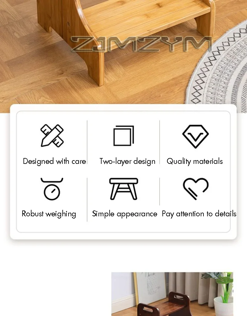 Solid Wood 2 Step Footstool Sturdy Kitchen Ladder Compact Stair Steps For Home Use Up To Washer Shoe Changing Stool Solid Wood 2 Step Footstool Sturdy Kitchen Ladder Compact Stair Steps For Home Use Up To Washer Shoe Changing Stool - Image 8