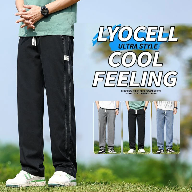 Herren-Jeans Aus Weichem Lyocell-Stoff Für Den Sommer, Dünne, Lockere, Gerade Denim-Hose, Elastische Taille Mit Kordelzug, Freizeithose In Übergröße M-5Xl Herren-Jeans Aus Weichem Lyocell-Stoff Für Den Sommer, Dünne, Lockere, Gerade Denim-Hose, Elastische Taille Mit Kordelzug, Freizeithose In Übergröße M-5Xl - Image 3