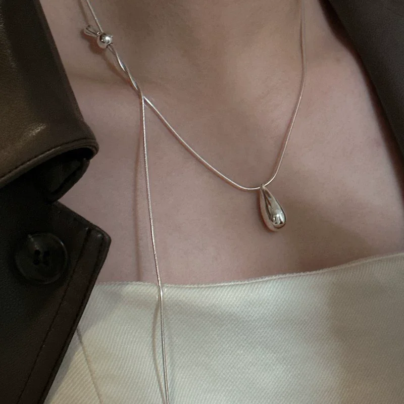 Luxus-Mode-Tropfen-Halskette Aus 925Er-Sterlingsilber Für Herbst/Winter, Pullover-Ketten, Einfacher, Vielseitiger Anhänger Für Frauen, Edler Schmuck Luxus-Mode-Tropfen-Halskette Aus 925Er-Sterlingsilber Für Herbst/Winter, Pullover-Ketten, Einfacher, Vielseitiger Anhänger Für Frauen, Edler Schmuck - Image 5