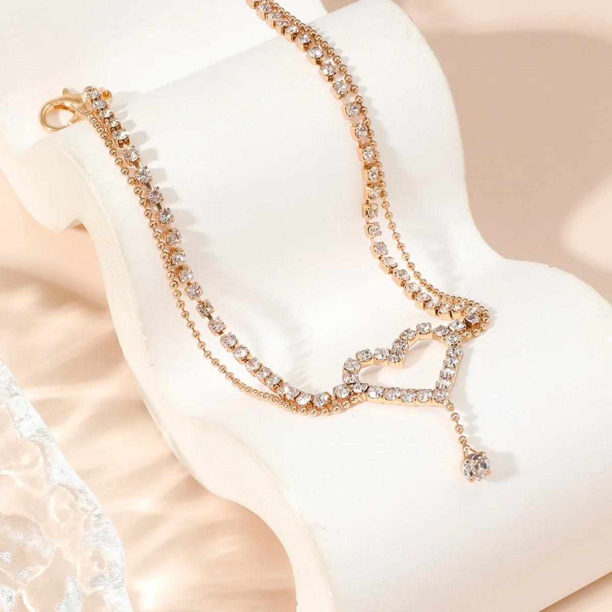 Glänzende Bling Herz Tropfen Quaste Charme Doppel Schicht Fußkettchen Frauen Strand Fuß Kette Urlaub Schmuck Sommer Glänzende Bling Herz Tropfen Quaste Charme Doppel Schicht Fußkettchen Frauen Strand Fuß Kette Urlaub Schmuck Sommer - Image 6
