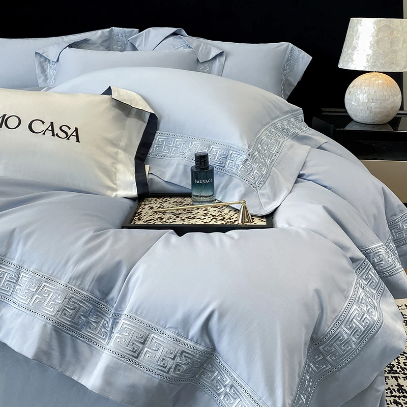 600Tc Egyptian Cotton White Luxury Embroidery Hotel Style Bedding Set Duvet Cover Set Flat/Fitted Bed Sheet Pillowcases 4Pcs 600Tc Egyptian Cotton White Luxury Embroidery Hotel Style Bedding Set Duvet Cover Set Flat/Fitted Bed Sheet Pillowcases 4Pcs - Image 11