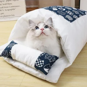 Bett für Indoor Katzen Haustier Schlafen Cave Tasche Selbst Erwärmung Haus Hideout Y5GB