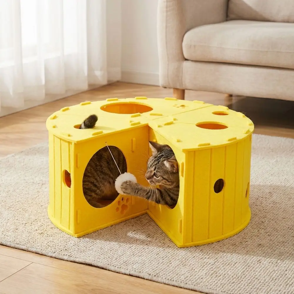 Verschleißfestes Filz-Katzenbett Abnehmbares Halbgeschlossenes Käsetunnel-Bett Komfortables Atmungsaktives Katzen-Versteck Verschleißfestes Filz-Katzenbett Abnehmbares Halbgeschlossenes Käsetunnel-Bett Komfortables Atmungsaktives Katzen-Versteck - Image 5