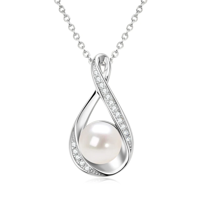 Moissanit Natürliche Süßwasserperlen Infinity Anhänger Halskette &Amp; Ohrringe Set Für Damen 925 Sterling Silber Hochzeitsschmuck Set Moissanit Natürliche Süßwasserperlen Infinity Anhänger Halskette &Amp; Ohrringe Set Für Damen 925 Sterling Silber Hochzeitsschmuck Set - Image 9