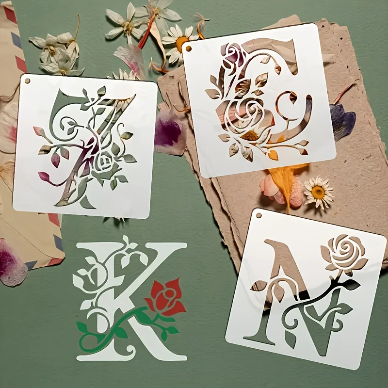 36 Stück Florale Alphabet-Schablonen, Wiederverwendbar, Rosen-Buchstaben-Malvorlagen, Hohle Graffiti-Vorlage, Sprühform Für Wandaufkleber 36 Stück Florale Alphabet-Schablonen, Wiederverwendbar, Rosen-Buchstaben-Malvorlagen, Hohle Graffiti-Vorlage, Sprühform Für Wandaufkleber