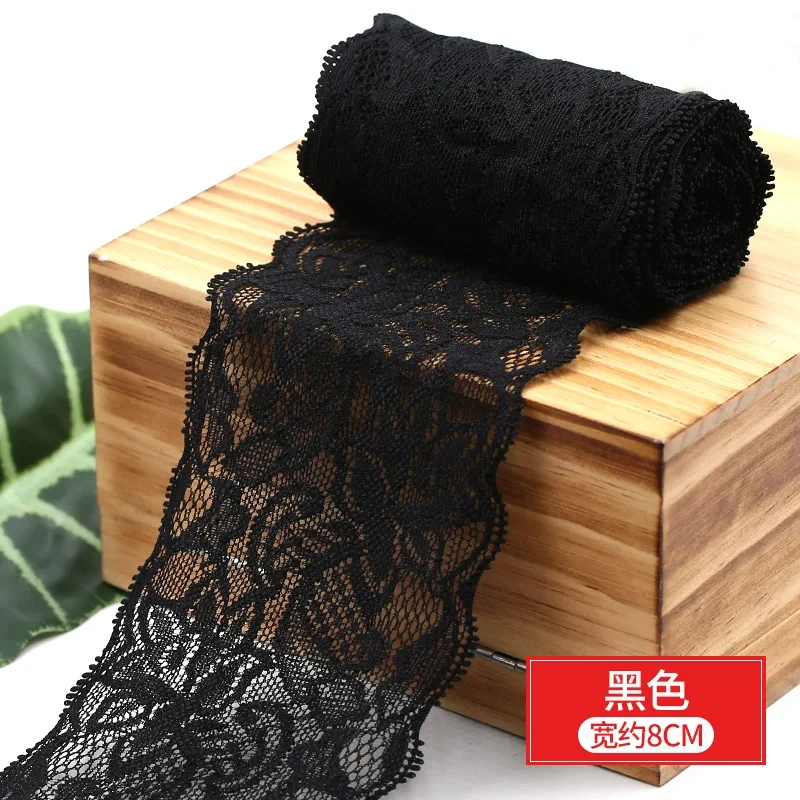 8Cm Spandex-Spitze Elastisches Bastelband Weiß Schwarz Stretch-Spitzenborte Strickmaterial Diy Bekleidungszubehör 8Cm Spandex-Spitze Elastisches Bastelband Weiß Schwarz Stretch-Spitzenborte Strickmaterial Diy Bekleidungszubehör - Image 4