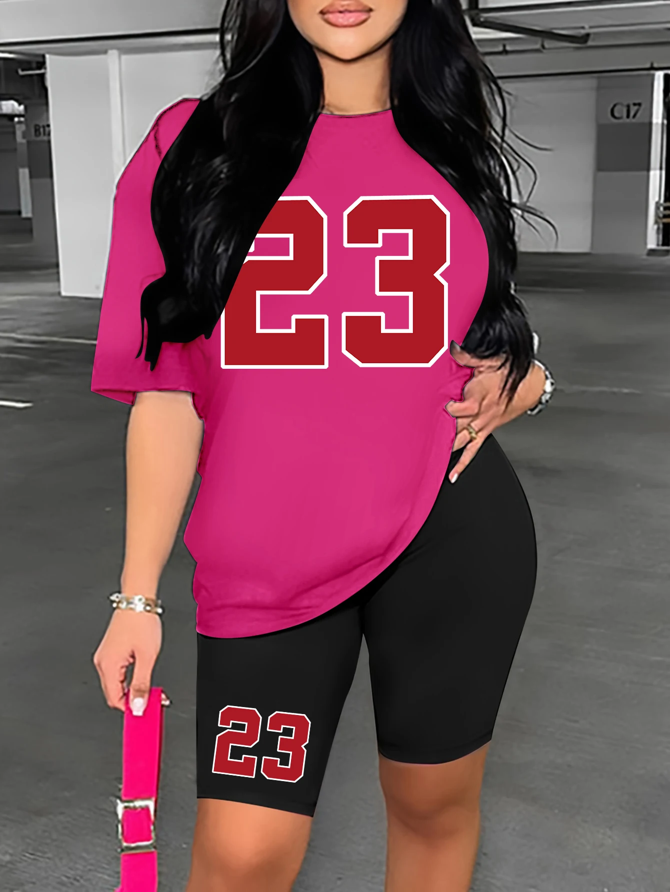 Damen Sommer-Set Nummer 23 Bedrucktes Casual Shorts-Set Sport Damen-Shirt Shorts 2-Teiliges Streetwear-Set Damen Sommerkleidung Damen Sommer-Set Nummer 23 Bedrucktes Casual Shorts-Set Sport Damen-Shirt Shorts 2-Teiliges Streetwear-Set Damen Sommerkleidung - Image 5