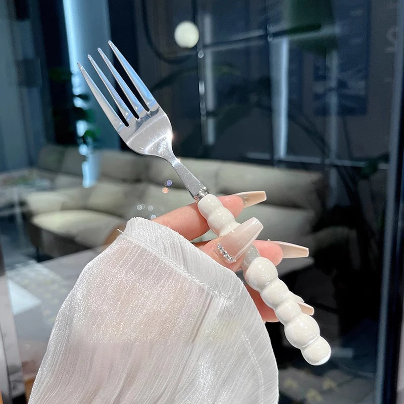 Steakgabel Aus Edelstahl Mit Perlengriff, Dessertgabel, Salatgabel, Dessert- Und Pastagabel, Küchenzubehör Und Gadgets Steakgabel Aus Edelstahl Mit Perlengriff, Dessertgabel, Salatgabel, Dessert- Und Pastagabel, Küchenzubehör Und Gadgets - Image 3