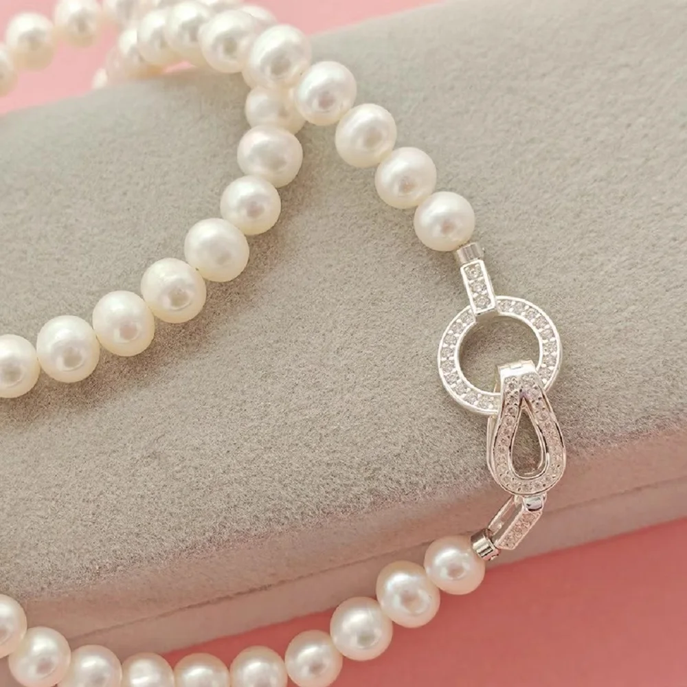 Klassische Perlenkette Aaa7-8Mm Natürliche Südsee-Rundperlenkette Mit 925S Silber-Verschluss - 18 Zoll Klassische Perlenkette Aaa7-8Mm Natürliche Südsee-Rundperlenkette Mit 925S Silber-Verschluss - 18 Zoll - Image 2