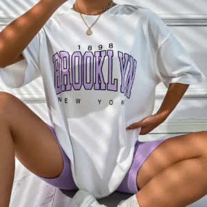 Vintage 1898 Brooklyn New York Damen T-Shirts, Übergröße, amerikanische Kurzarm-Freizeitkleidung, Street Woman Tops