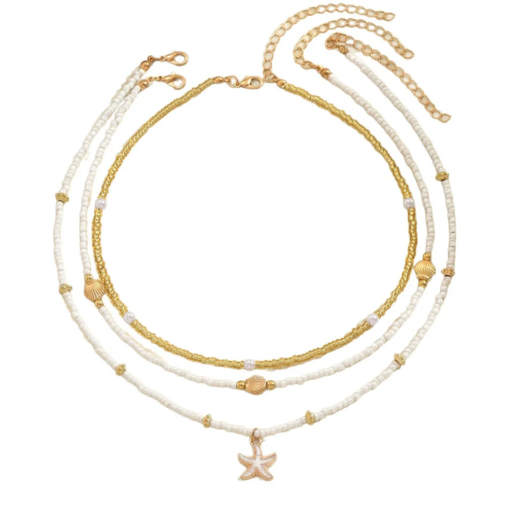 Summer Bead Stacked Choker Delicate Starfish Shell Pendant Necklace Women'S Bohemian Beach Party Vacation Jewelry Summer Bead Stacked Choker Delicate Starfish Shell Pendant Necklace Women'S Bohemian Beach Party Vacation Jewelry - Image 3