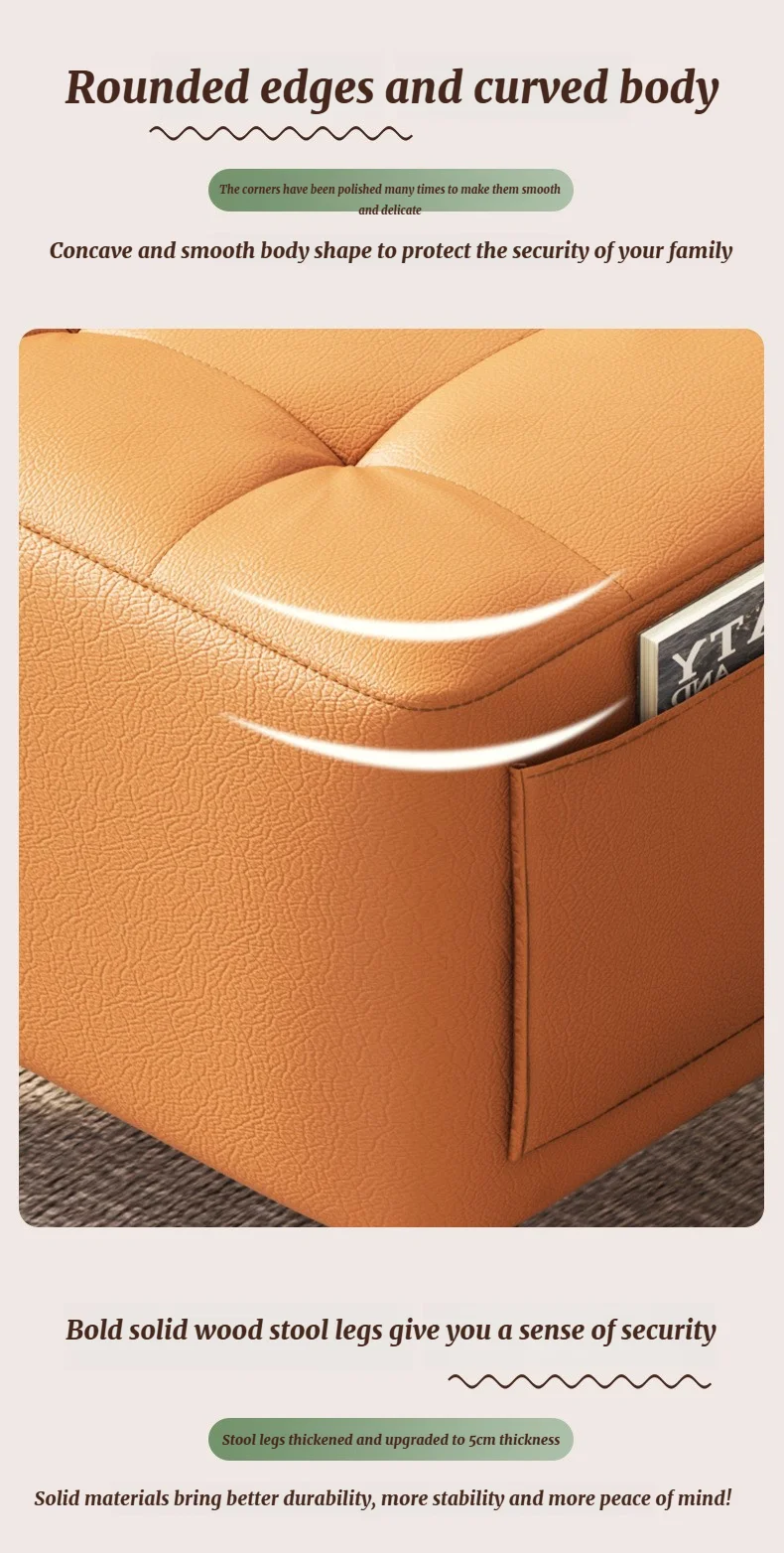 Home-Use Small Stool, Living Room Minimalist Sofa Stool, Coffee Table Stool, Creative Leather Footstool, Square Stool, Small Home-Use Small Stool, Living Room Minimalist Sofa Stool, Coffee Table Stool, Creative Leather Footstool, Square Stool, Small - Image 15