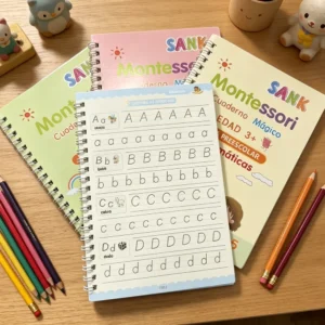 4 Bücher Spanisches Montessori Magisches Übungsheft-Set Wiederverwendbares Handschrift-Übungsbuch Alphabet Zahlen Mathematik Zeichnen