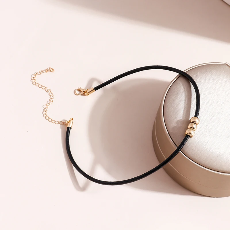 Gotischer Stil, Schwarzes Seil, Damen-Halskette, Choker, Seil-Halsketten, Goldfarbene Perlen, Goth-Schmuck, Halsband Für Mädchen, Kpop-Chocker Gotischer Stil, Schwarzes Seil, Damen-Halskette, Choker, Seil-Halsketten, Goldfarbene Perlen, Goth-Schmuck, Halsband Für Mädchen, Kpop-Chocker - Image 4