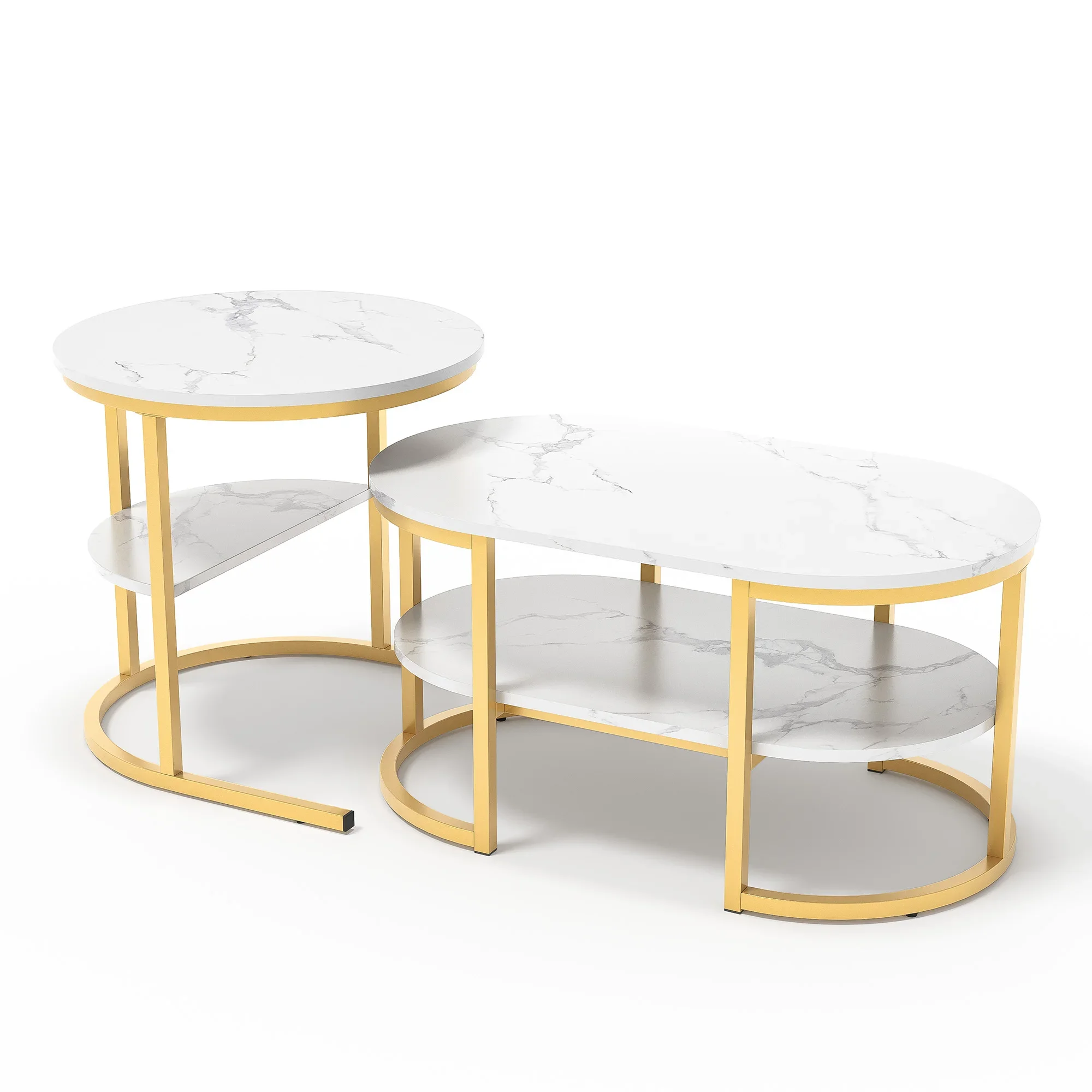 Rosahqnda Moderner 2Er-Set Sofatische Mit Großen Stauraumflächen, Tischplatte Mit Marmormuster Und Stabilen Metallständer Rosahqnda Moderner 2Er-Set Sofatische Mit Großen Stauraumflächen, Tischplatte Mit Marmormuster Und Stabilen Metallständer - Image 4